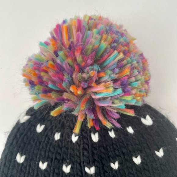 New With Tags V Fraas Pom Pom Hat Toque, Black/Grey - Picture 3 of 5
